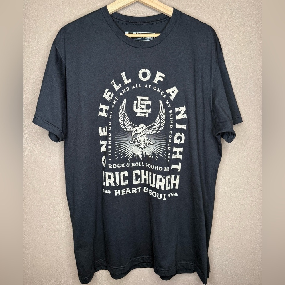 Eric Church One Hell of A Night, Heart & Soul Tour Black Graphic Band T Men's XL